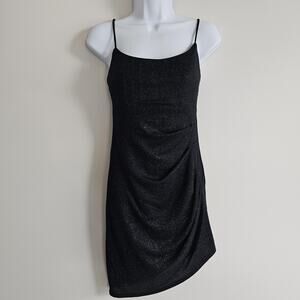 Vintage City Vibe Dress Womens Medium Y2K Black Glitter Whimsigoth Fairy Ruched